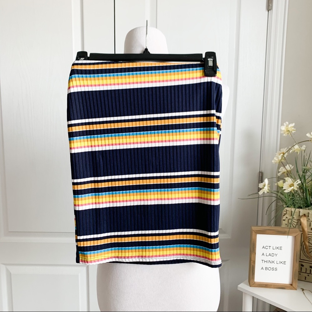 Honeybum Striped Ribbed Pencil Skirt - Picture 3 of 9